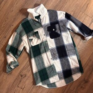 SHEIN Green and Blue Plaid Over-shirt…